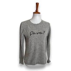 J.Crew 100% Cashmere Gray "Ça Va?" Embroidered Crewneck Sweater Size S